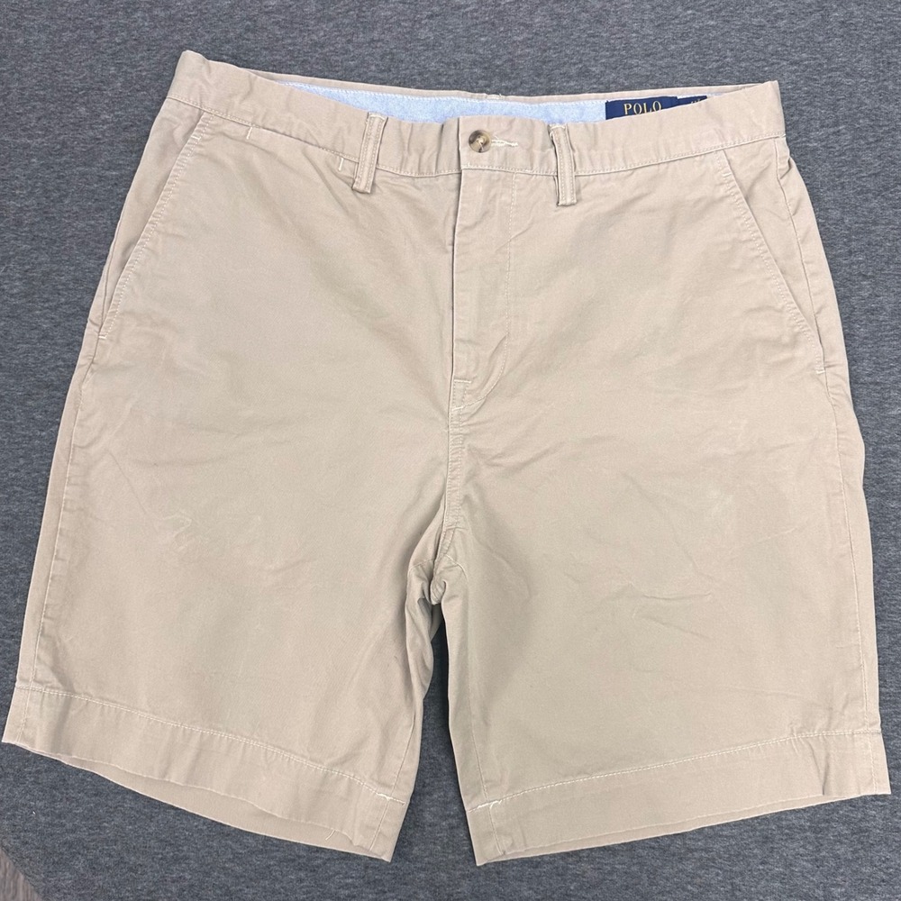 Polo Ralph Lauren Classic Fit 9" Shorts Khaki Flat Front Chino Casual Size 34 - Picture 1 of 9